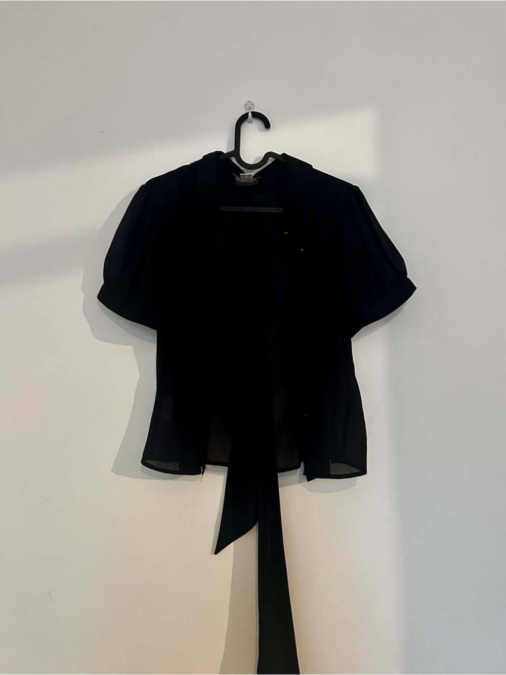 Black Short-Sleeve Sheer Blouse